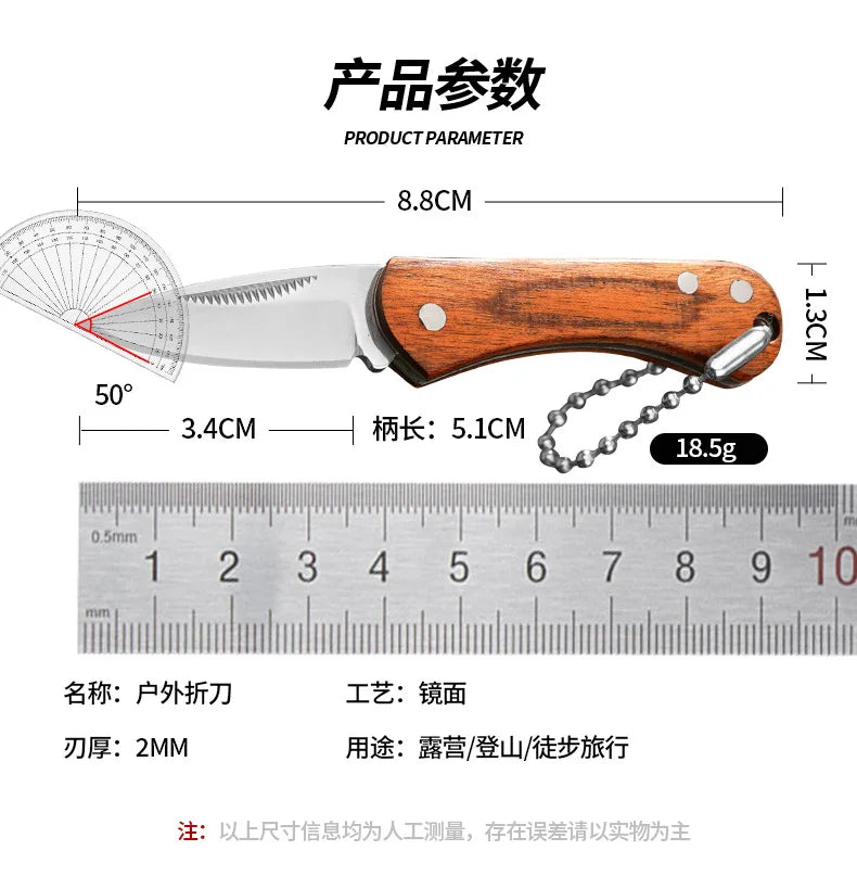 Mini Knife Wooden Handle Folding Knife Sharp EDC Self-defense Camping Tool Gift Keychain Pendant Outdoor Pocket Knive