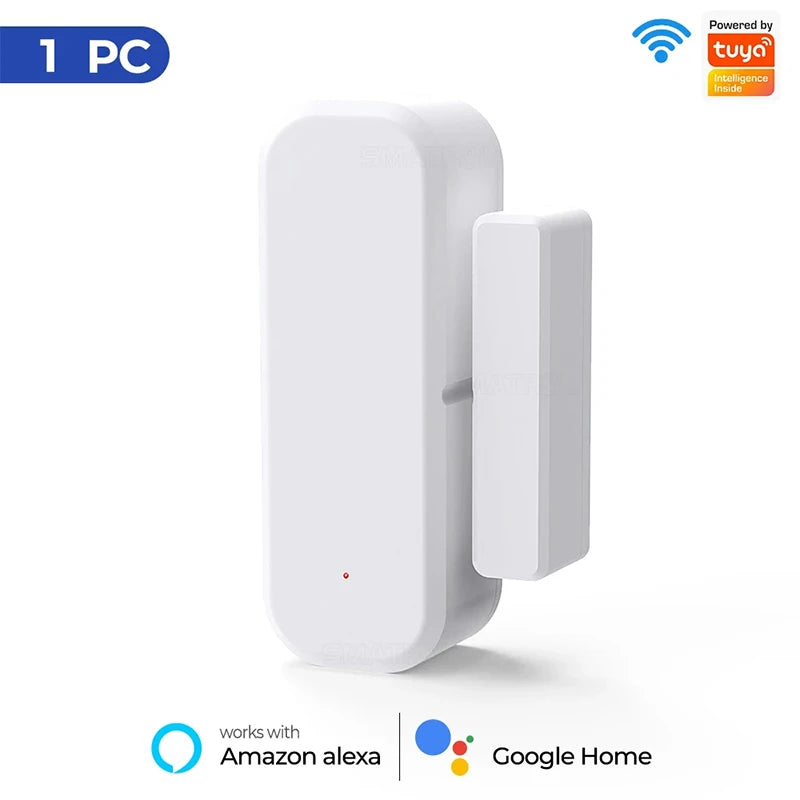 Sensor de ventana y puerta inteligente Tuya WiFi, sistema de alarma de protección de seguridad para el hogar inteligente, detectores de apertura y cierre de puertas para Alexa Google Home