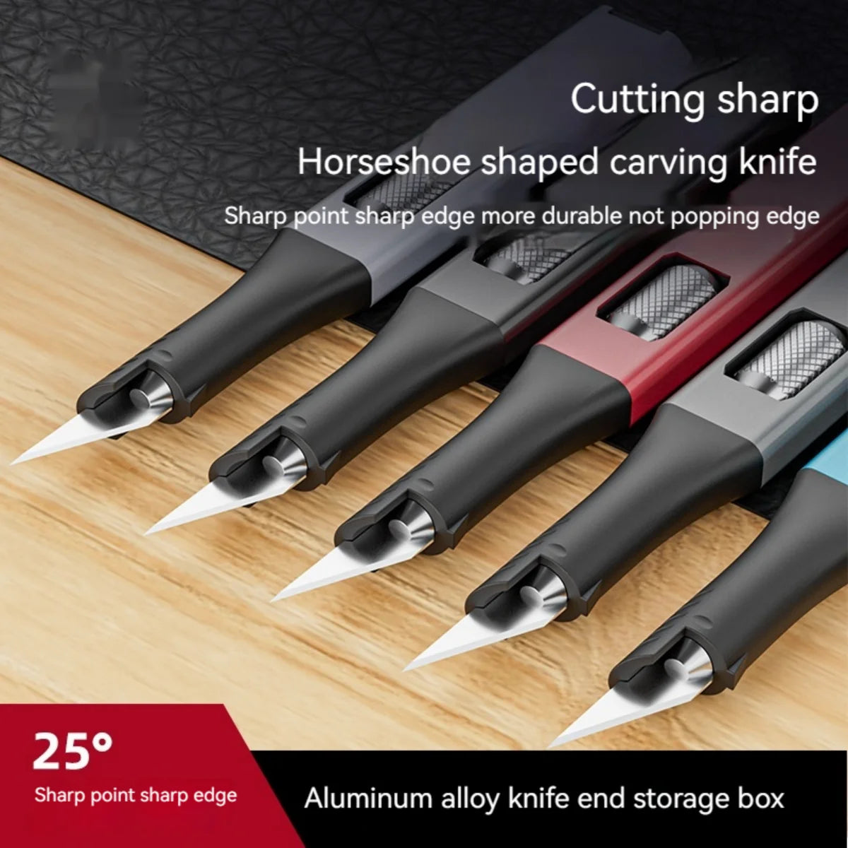 Pen-shaped DIY aluminum handle carving knife comes with 5 horseshoe art blades that can be replaced by yourself，outdoor knives