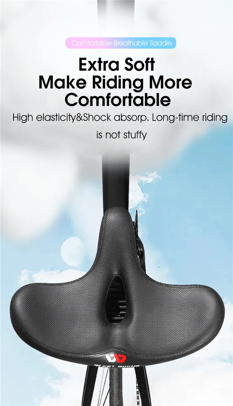 WEST BIKING Ergonomic Bicycle Saddle Long Distance Cycling Widen Thicken Cushion MTB Touring Bike Saddle Comfortable E-Bike Seat