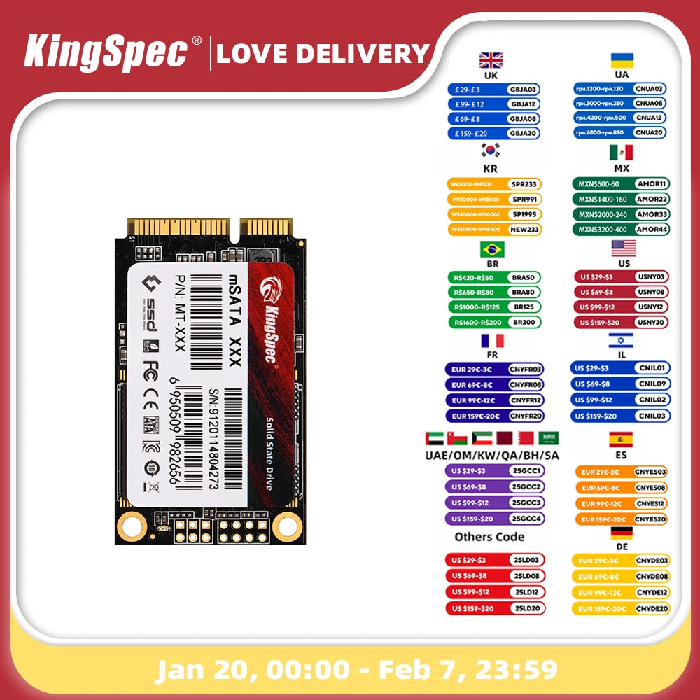 KingSpec mSATA SSD 128gb 256gb 512GB mSATA SSD 1TB 2TB HDD For Desktop 3x5cm Internal Solid State Hard Drive for Hp Laptop