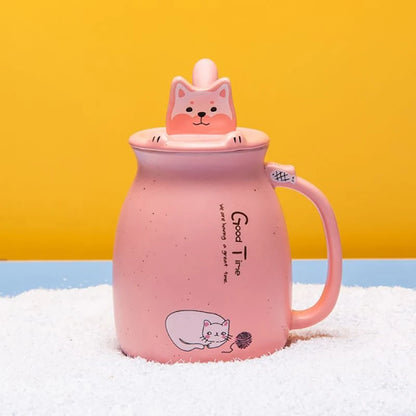 Creative color cat heat-resistant Mug cartoon with lid 450ml cup kitten coffee ceramic mugs children cup office Drinkware gift