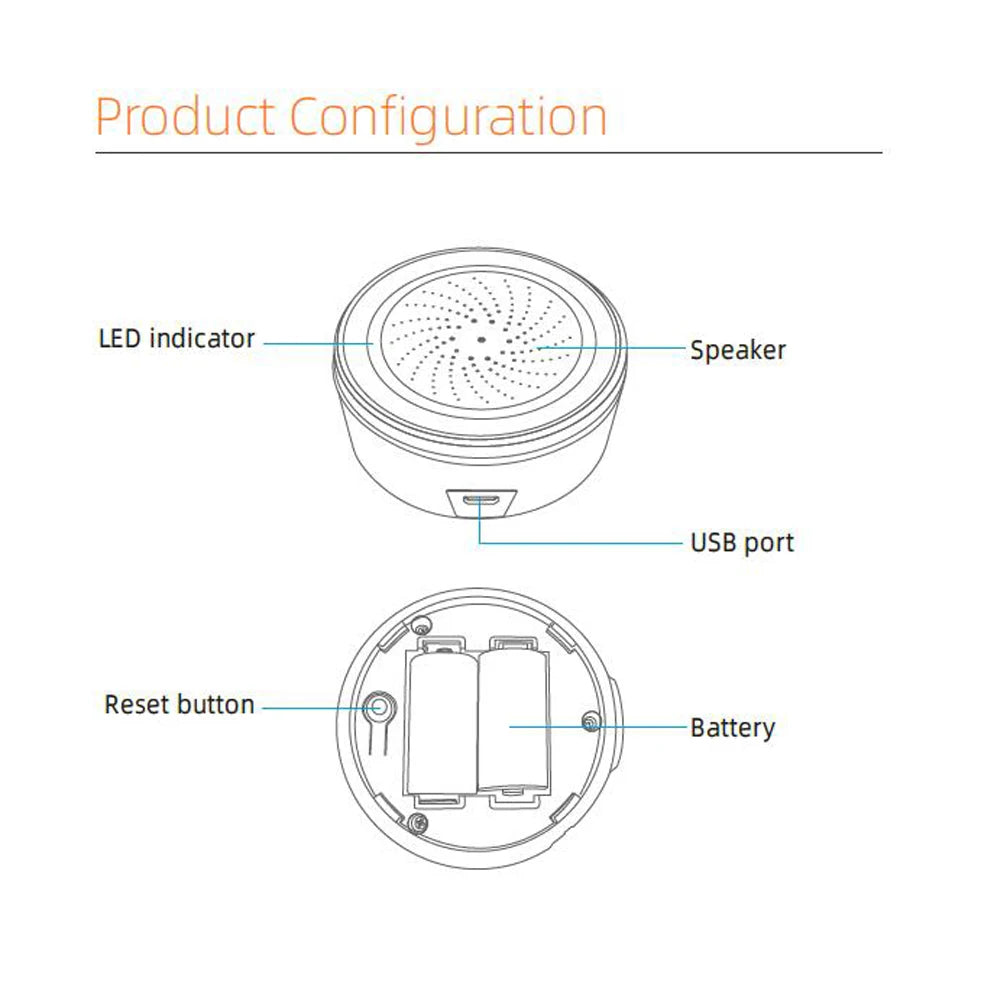 ONENUO Tuya Zigbee Smart Siren Alarm For Home Security with Strobe Alerts Support USB Cable Power and Built-in Battery