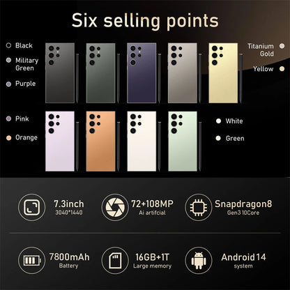 S24 Ultra Android Smartphone 7.3'' HD 5G Snapdragon 8 Gen 3 16GB+1TB Cellphones Mobile Phones Face Unlocked Cell Phone Tablet