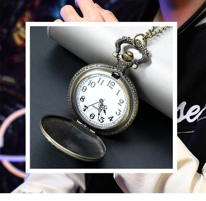 Retro Punk Pirate Captain Double Knife Quartz Pocket Watch with Necklace Chain Pendant Bracelet Gift for Male Men Vintage Clock