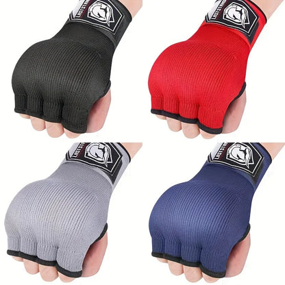 Guante de boxeo de gel de medio dedo para MMA, vendaje interior para entrenamiento de Sanda Muay Thai, con correa larga para la muñeca, accesorio para entrenamiento de boxeo