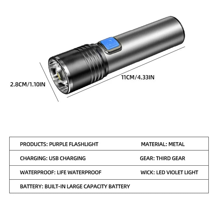 USB Rechargeable UV Flashlight For Pet Urine Detection Resin Cured 395nm UV Flashlight Black Light Zoom