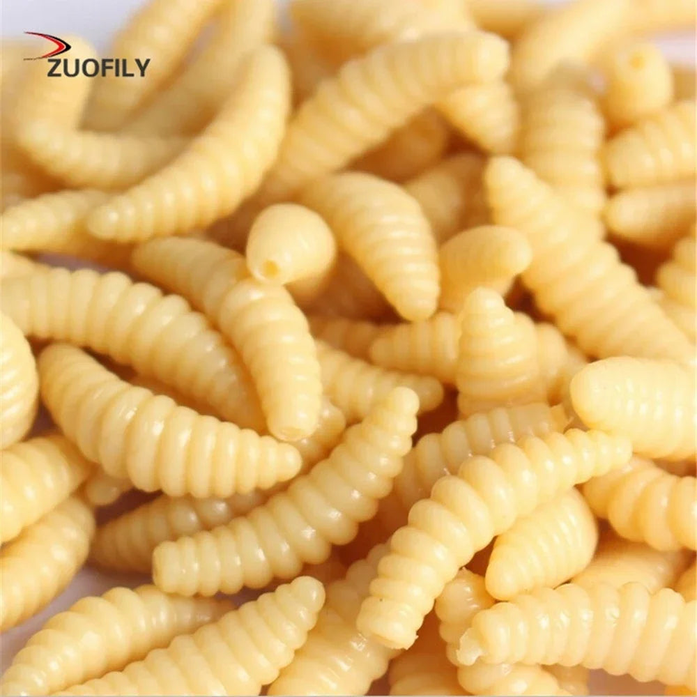 Promotion 50PCS 2cm 0.3g Maggot Grub Soft Fishing Lure Hooks Smell Worms Glow Shrimps Fish Lures