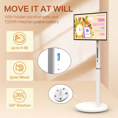 TouchWo Standby me 27 32 inch Moving Smart portable Television Monitor Touch Screen Rolling Rechargeable Tv Stand On Wheels