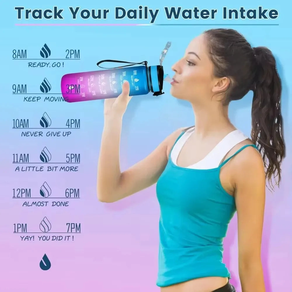 Botellas de agua a prueba de fugas de 32 oz con horarios para beber y pajita, botella de agua deportiva motivacional para hacer ejercicio en el gimnasio al aire libre