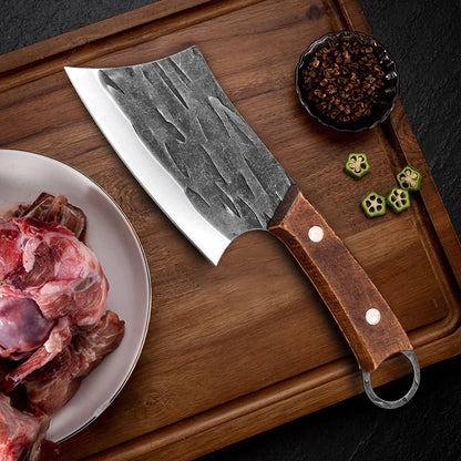 Cuchillo de carnicero forjado a mano de 4 pulgadas, de acero inoxidable, para cortar pescado, mango de madera, para cocina, para picar carne, para chef