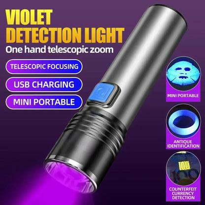 USB Rechargeable UV Flashlight For Pet Urine Detection Resin Cured 395nm UV Flashlight Black Light Zoom