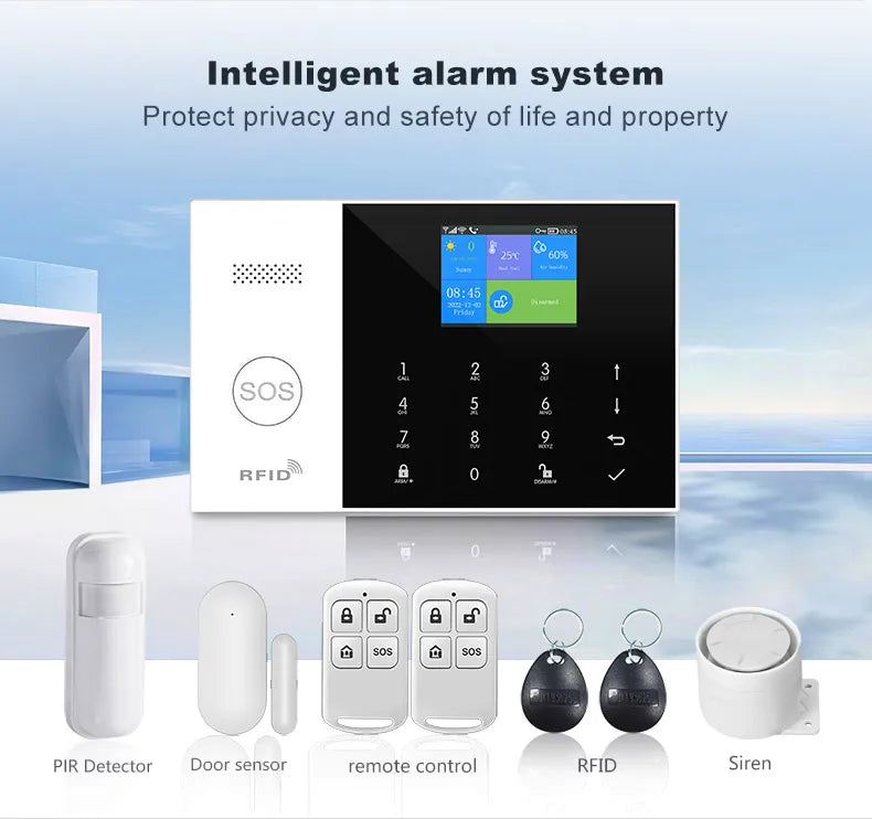 PGST Residential Tuya Smart Gsm Wifi Alarm System for Home Wireless Security Alarm House Smart Life App Control work with ALexa