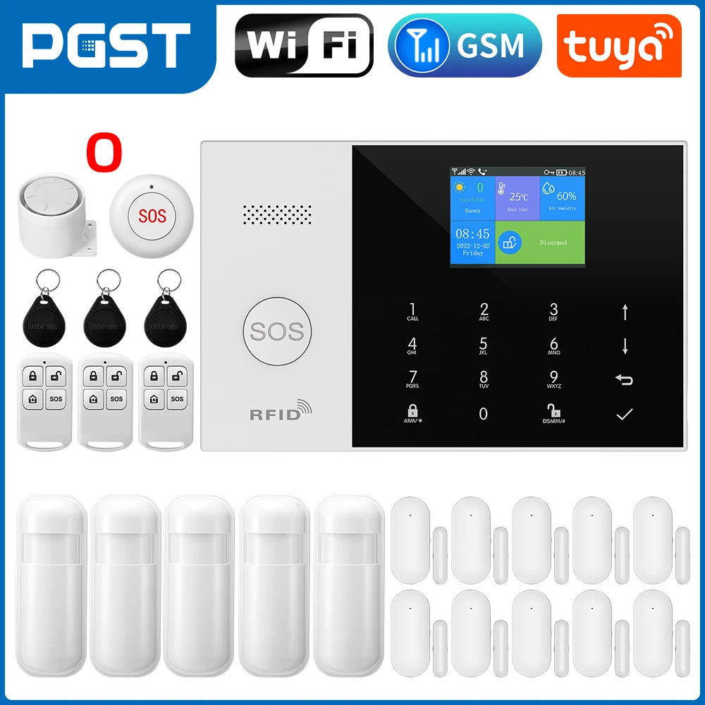 PGST Residential Tuya Smart Gsm Wifi Alarm System for Home Wireless Security Alarm House Smart Life App Control work with ALexa