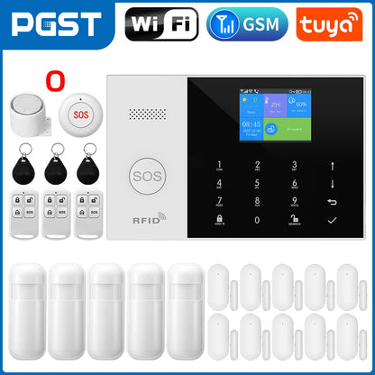 PGST Residential Tuya Smart Gsm Wifi Alarm System for Home Wireless Security Alarm House Smart Life App Control work with ALexa