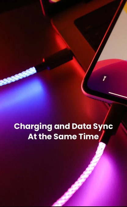 Fast Charging RGB Cable 100W Breathing Light 66W Type C USB C Data Cable for iPhone Samsung Huawei 30W Quick Charge for Xiaomi