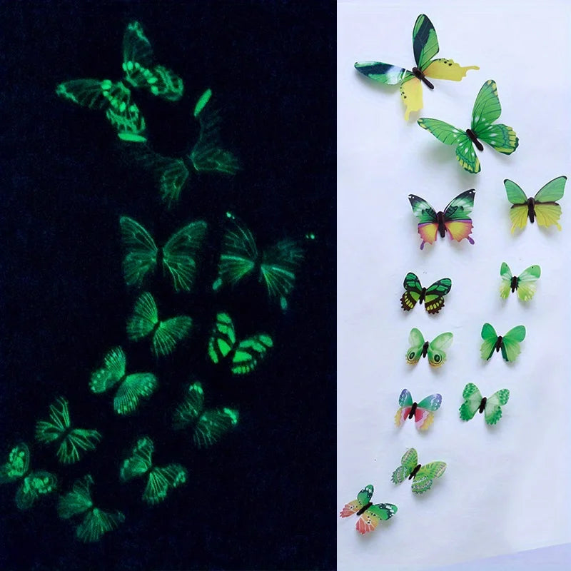 Nuevo 12 piezas de pegatinas de pared creativas de mariposa luminosa 3D de moda para bricolaje, pegatinas de pared modernas, arte de pared, decoraciones para el hogar, regalo DIY