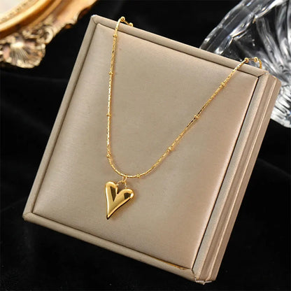 Stainless Steel Heart Pendant Chain Necklace for Women Stylish Trend Girls Neck Choker Jewelry Gifts Waterproof