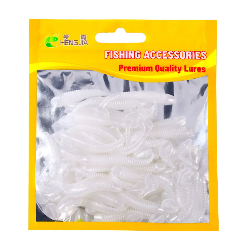 Hengjia 50pcs/Lot 4.5CM Small Soft Worm Swimbait T Tail Silicone Bait Wobbler Fishing Tackle for Carp Bass Pike