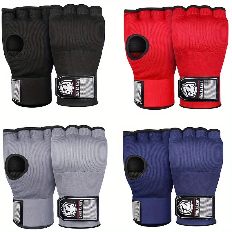 Guante de boxeo de gel de medio dedo para MMA, vendaje interior para entrenamiento de Sanda Muay Thai, con correa larga para la muñeca, accesorio para entrenamiento de boxeo