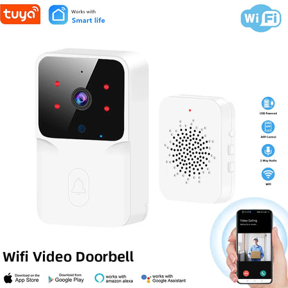 Timbre de puerta con vídeo WiFi Tuya, cámara HD inalámbrica, alarma por infrarrojos, timbre de puerta inteligente de seguridad para el hogar, intercomunicador WiFi para el hogar