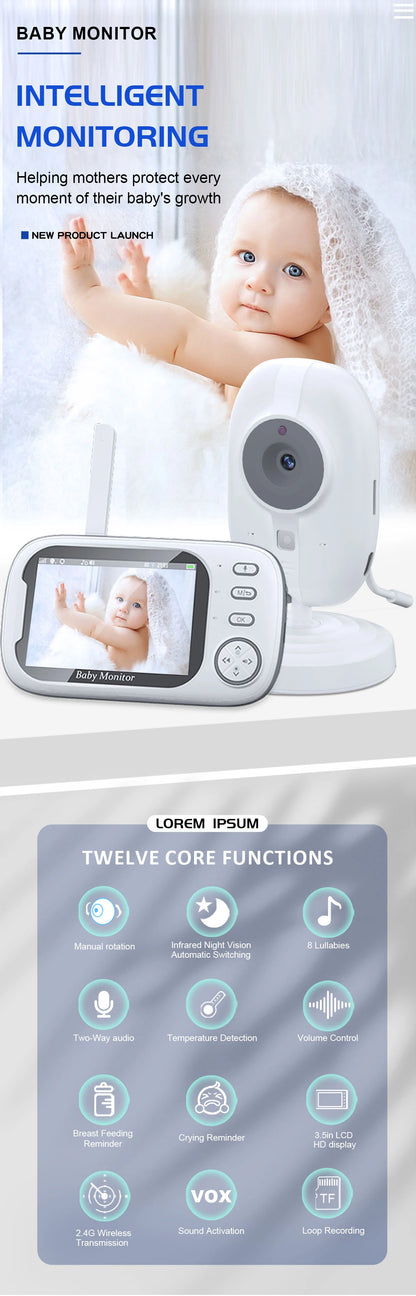 Baby Monitor With Camera 3.5 inch LCD Electronic Babysitter 2 Way Audio Night Vision Video Baby Nanny Radio Better than VB603