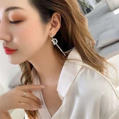 Bead Tassel Long Simple Earring Trend Gold Color Crystal Letter D Earrings Elegant Jewelry Accessories