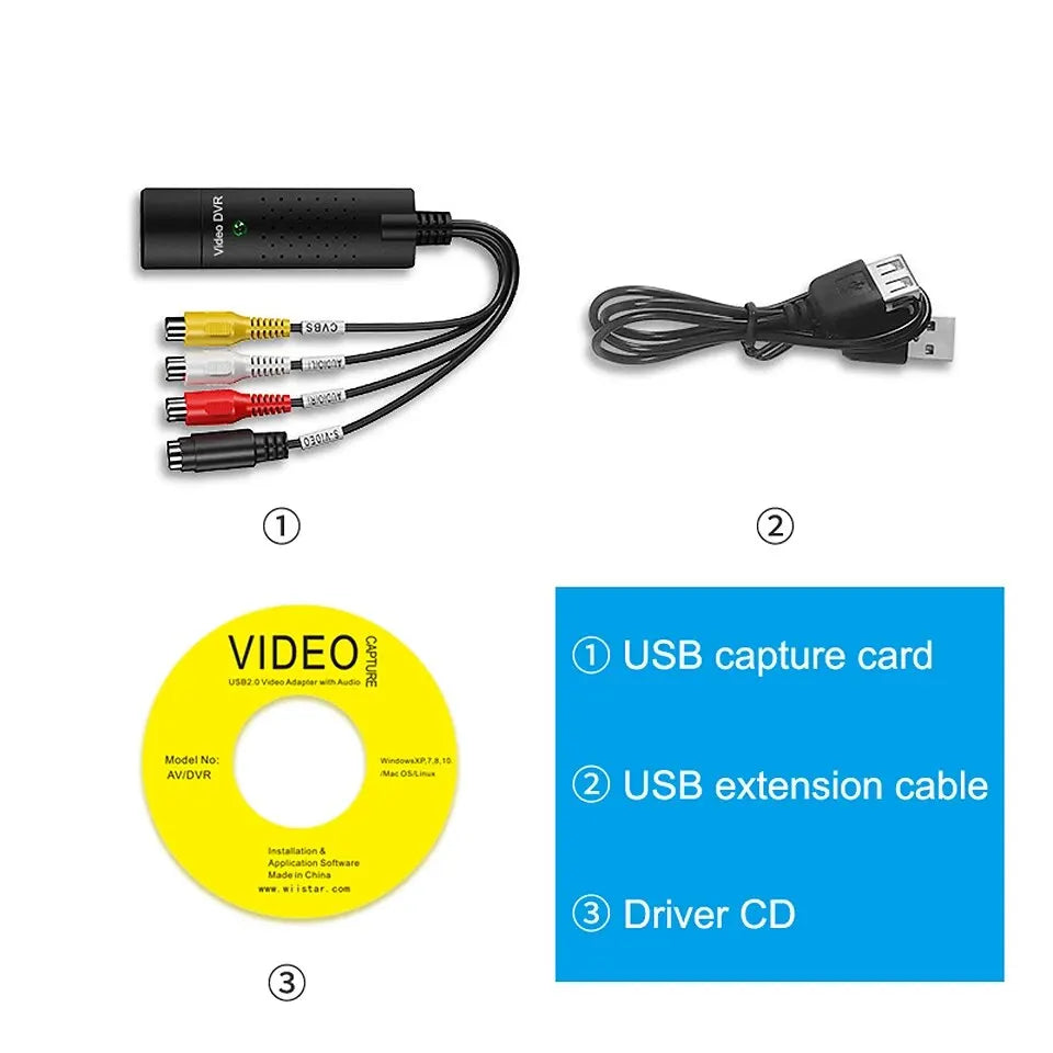 USB 2.0 Video Audio Converter Capture Card Easy Cap Video Audio Converter TV DVD VHS Audio Capture Adapter Card TV Video DVR