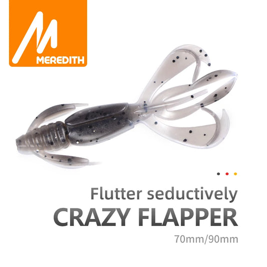 Señuelos de pesca MEREDITH Crazy Flapper de 70 mm y 90 mm, señuelos de pesca blandos, cebos de silicona blanda, camarones, lubinas, equipo de pesca