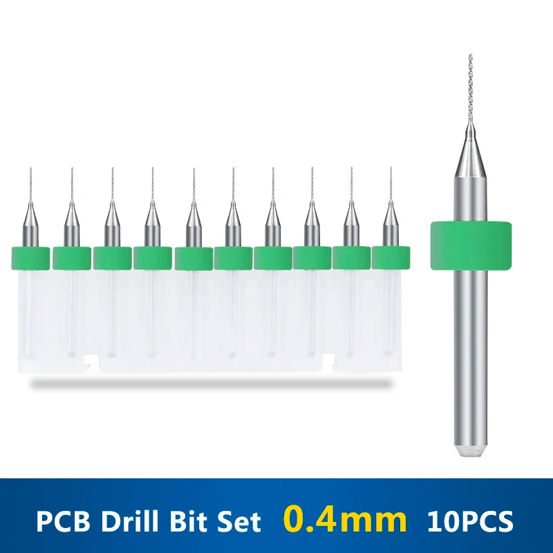 XCAN 10 piezas/juego de brocas mini para PCB de carburo de tungsteno de acero de 0,3 mm a 1,2 mm para máquina de brocas CNC para circuitos impresos