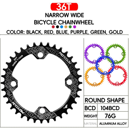 Bicycle Crank 104BCD Round Shape Narrow Wide 32T/34T/36T/38T MTB Chainring Bicycle Chainwheel Bike Circle Crankset Single Plate