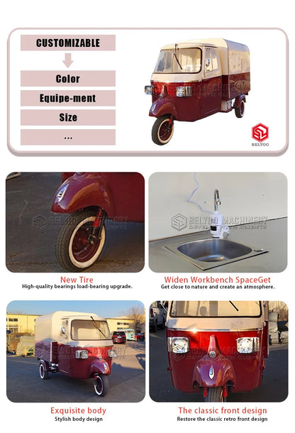 Carrito de comida móvil Quiosco de perritos calientes Carritos de comida rápida Moto eléctrica Carritos de café y hamburguesas verdes Camión de comida eléctrico