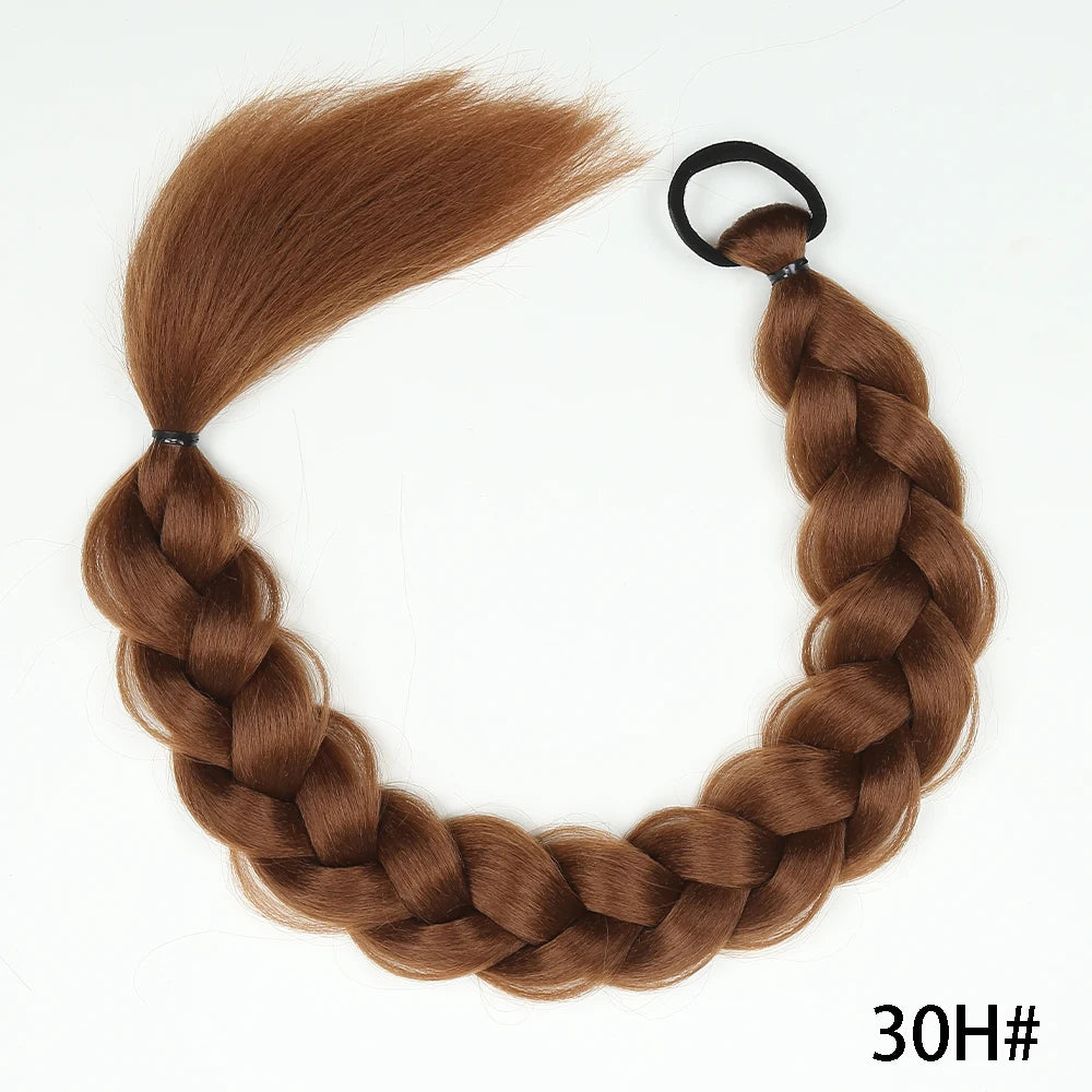 Extensiones de cola de caballo trenzada sintética larga con banda de goma, extensiones de cabello trenzado de boxeo de 24 pulgadas para uso diario de mujeres