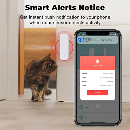 Sensor de ventana y puerta inteligente Tuya WiFi, sistema de alarma de protección de seguridad para el hogar inteligente, detectores de apertura y cierre de puertas para Alexa Google Home