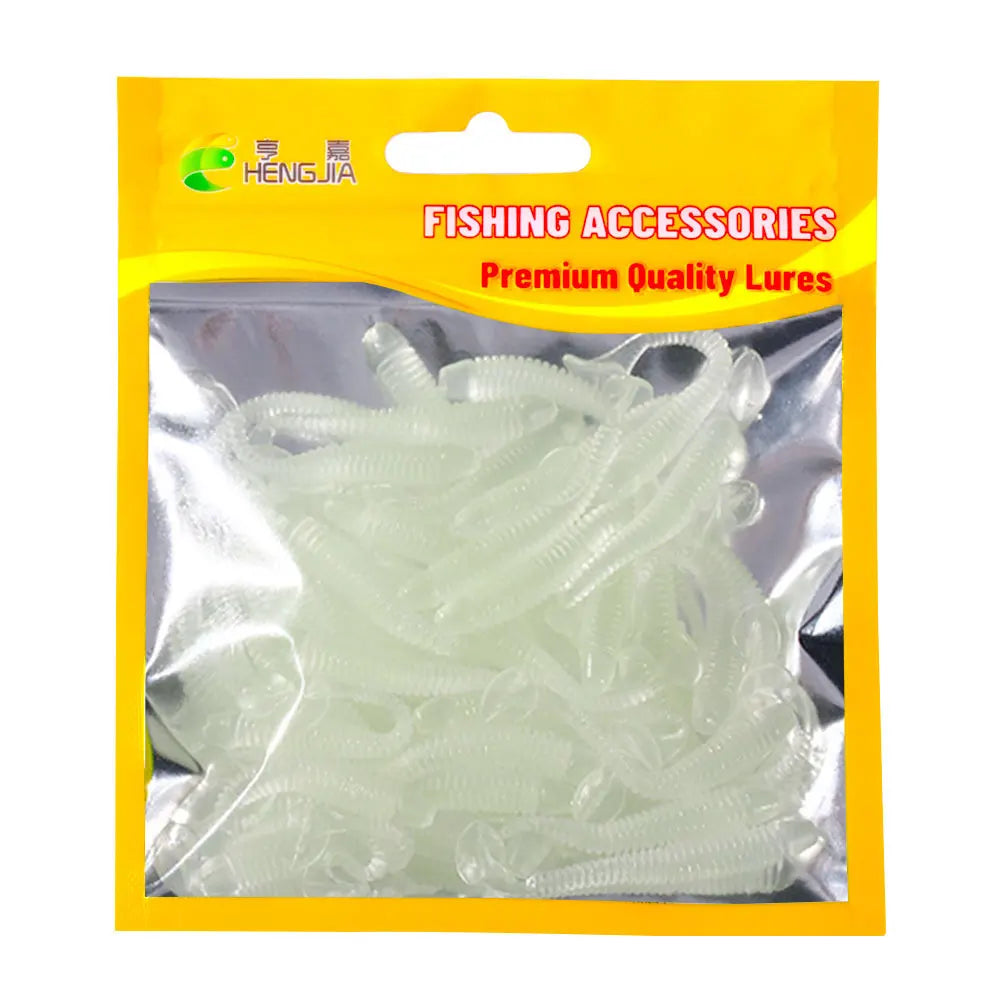 Hengjia 50pcs/Lot 4.5CM Small Soft Worm Swimbait T Tail Silicone Bait Wobbler Fishing Tackle for Carp Bass Pike