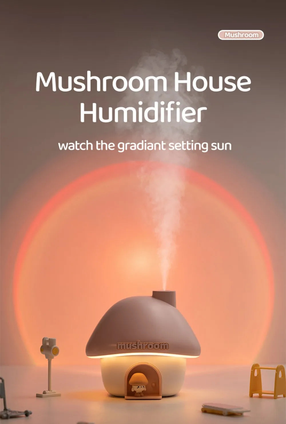 Mushroom House Humidifiers Home Mini Essential Oils Aromatherapy Diffuser Cute Mushroom Doll with Clourful Ambient Night Lights