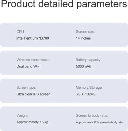 Laptop Intel Pentium N3700 16GB RAM 1024GB SSD Notebook 1920*1080 Resolution Windows 11 Unlock Computer Office Study gamer PC