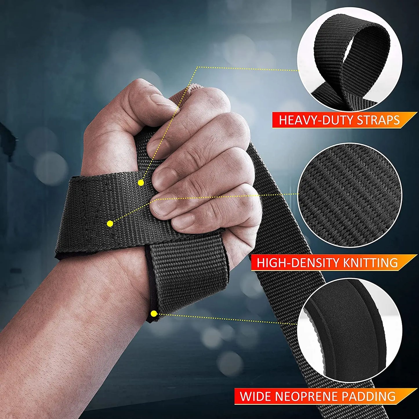 1 Pair Hard Pull Wrist Lifting Straps Gym Power Training Hand Wrist Support Wraps For Weight Lifting Deadlifts & Fitness Workout