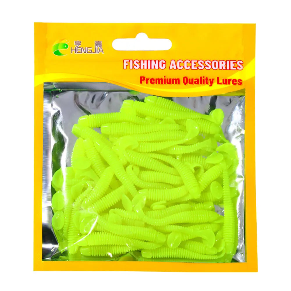 Hengjia 50pcs/Lot 4.5CM Small Soft Worm Swimbait T Tail Silicone Bait Wobbler Fishing Tackle for Carp Bass Pike