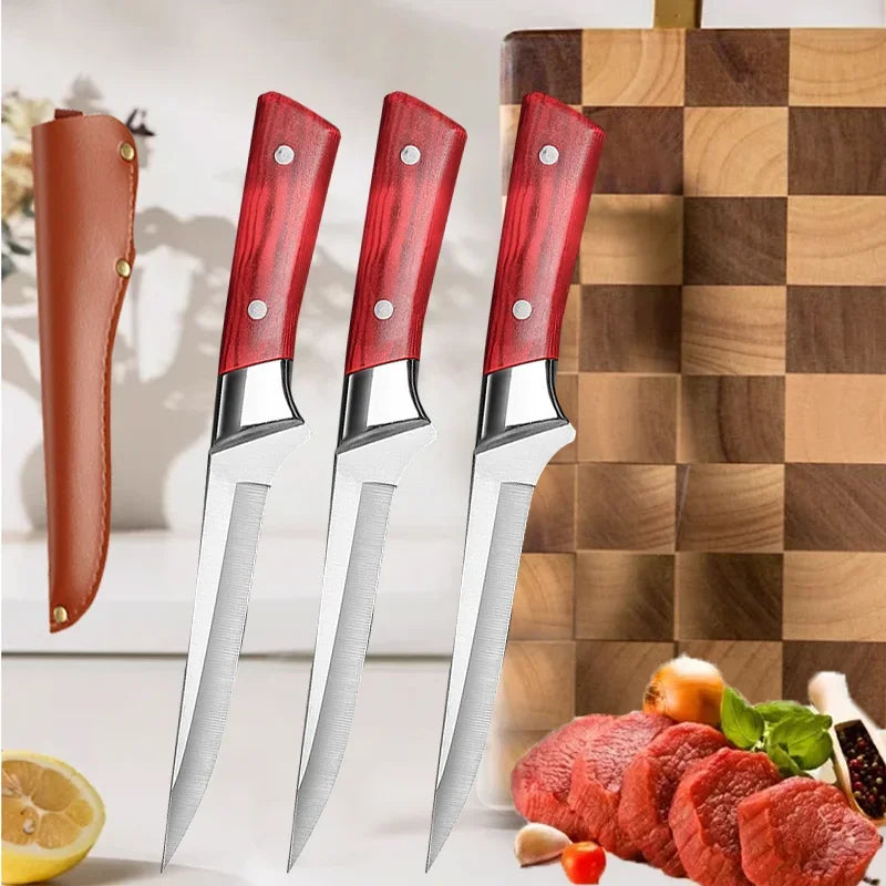 Cuchillo deshuesador de cocina de 6 pulgadas para cortar carne Cuchillo para pelar frutas de acero inoxidable Cuchillo para cortar carne de cerdo, ternera y oveja Suministros de cocina