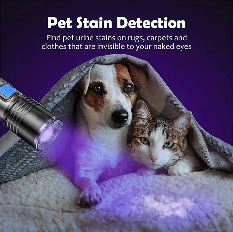 USB Rechargeable UV Flashlight For Pet Urine Detection Resin Cured 395nm UV Flashlight Black Light Zoom