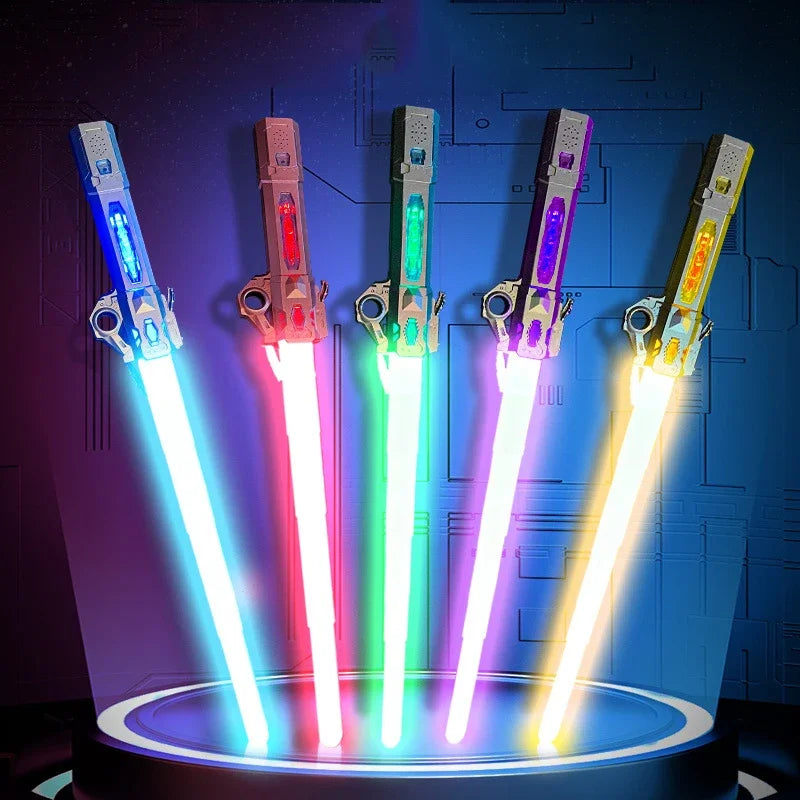 Children Colorful Glowing Sword Toys Telescopic Music Laser Sword 2-in-1 Rotating Decompression Toy Light Sword Kids Adult Toys