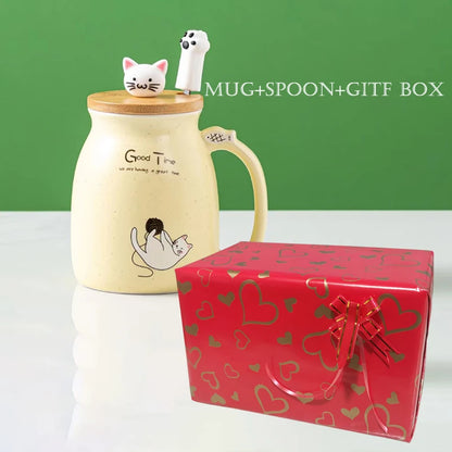 Taza creativa resistente al calor con forma de gato de colores, taza de dibujos animados de 450 ml con tapa, taza de cerámica para café con gatito, taza para niños, taza para beber de oficina, regalo