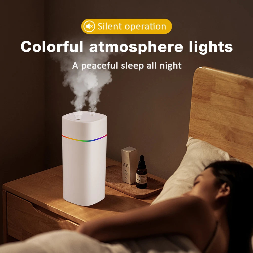 Air Humidifier USB Double Spray Port Essential Oil Aromatherapy Mute Atomizer Portable Colorful Lights 600ML Mini Humidifier