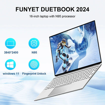 NEW 16'' Laptop Intel N95 4K HD 120HZ Display 32GB+2TB Windows 11 Pro Office Gaming Notebook Computer Fingerprint Unlock PC