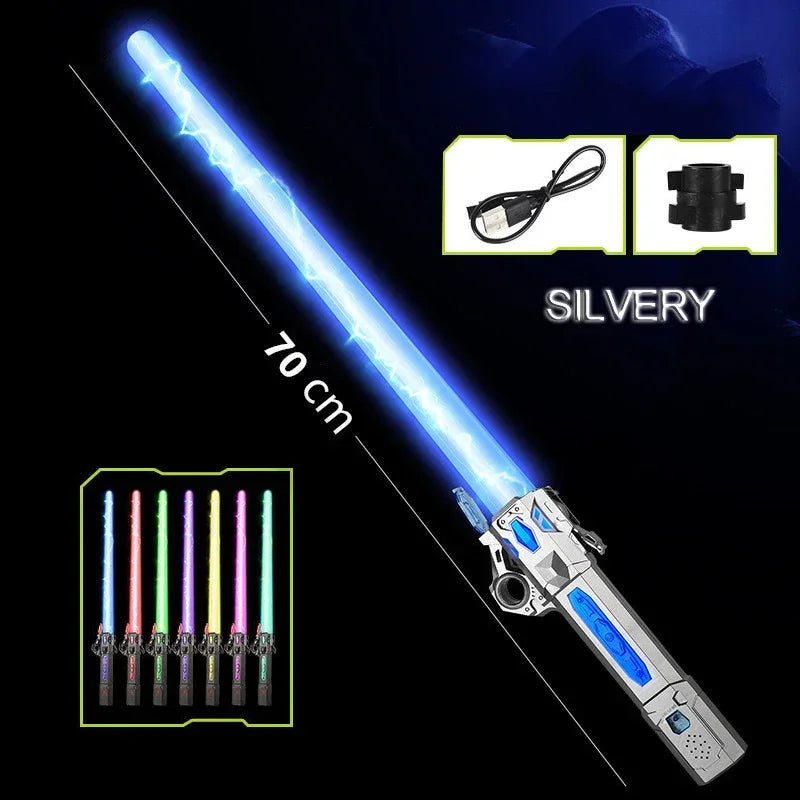 Children Colorful Glowing Sword Toys Telescopic Music Laser Sword 2-in-1 Rotating Decompression Toy Light Sword Kids Adult Toys