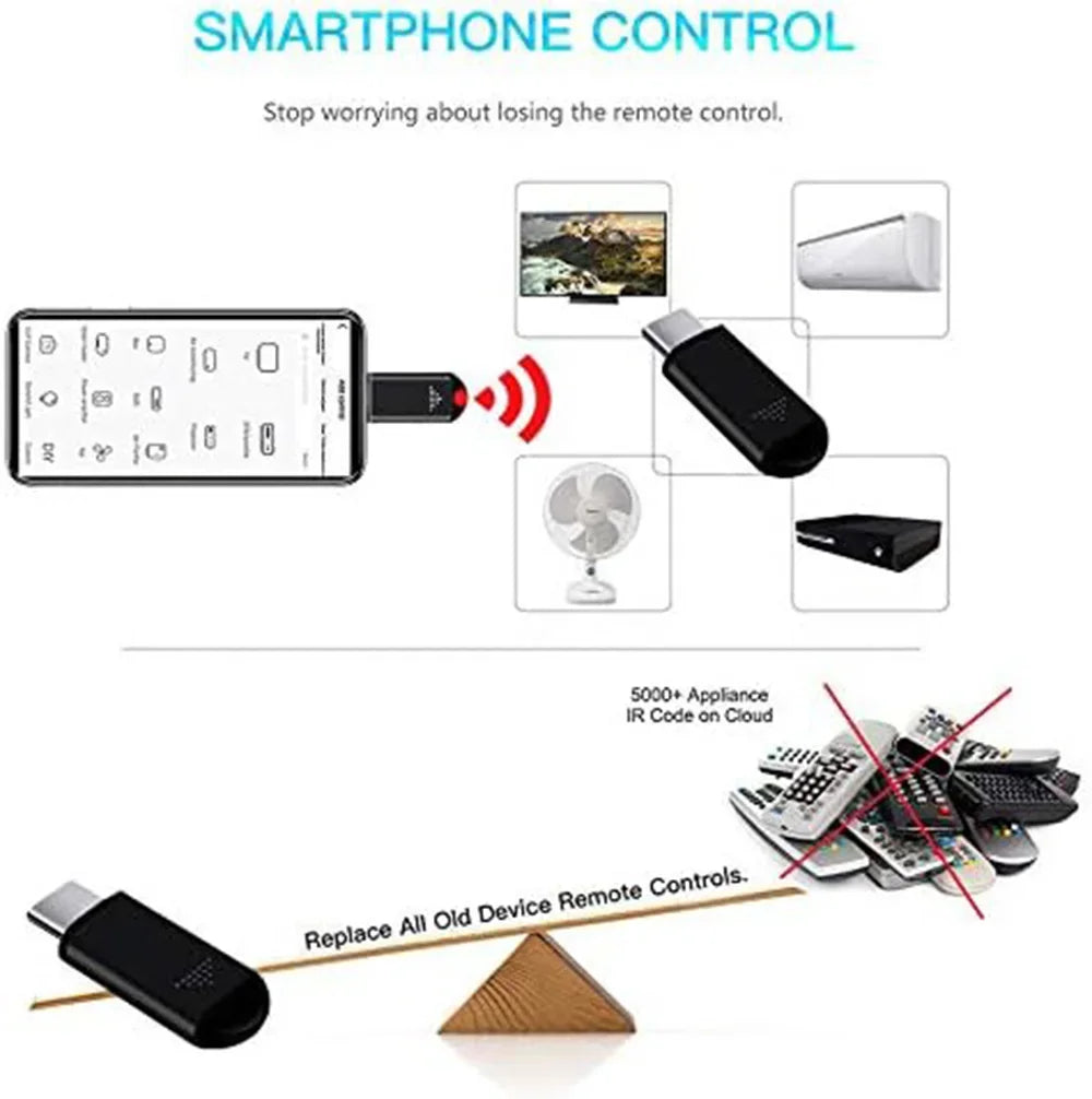 Adaptador de transmisor de infrarrojos para teléfono inteligente, control de tipo C, adaptador de control de aplicación inteligente, control remoto por infrarrojos adecuado para televisión