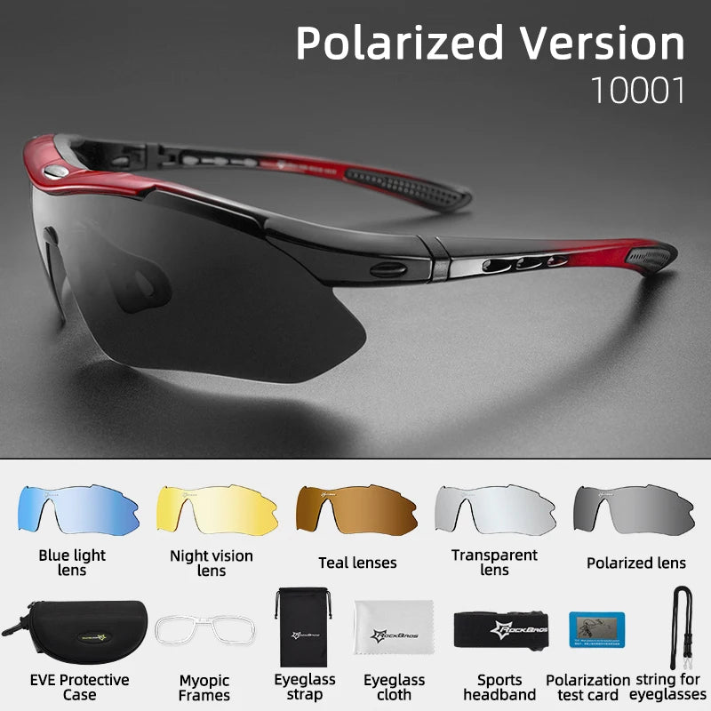 ROCKBROS Polarized Cycling Glasses Men Sports Sunglasses Road MTB Mountain Bike Bicycle Riding Protection Goggles Eyewear 5 Lens