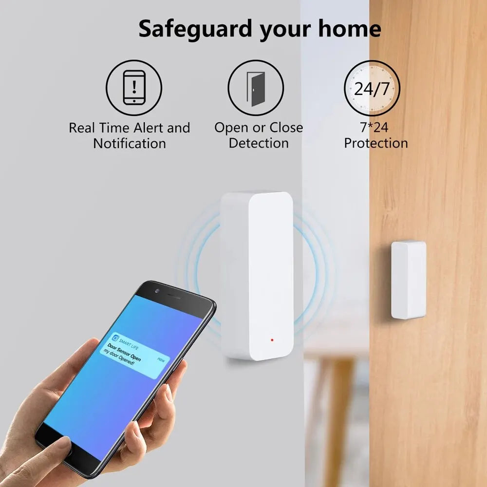 Sensor de puerta WiFi Tuya Contacto de ventana Abrir y cerrar Control remoto de aplicación Tuya Compatible con Alexa Asistente de Google