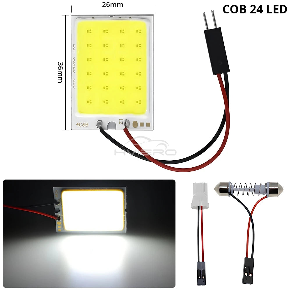 Bombillas LED blancas y rojas T10 W5w Cob 24SMD 36SMD 48SMD para panel de matrícula de coche, luces de lectura para interior de coche, luz de festón para maletero